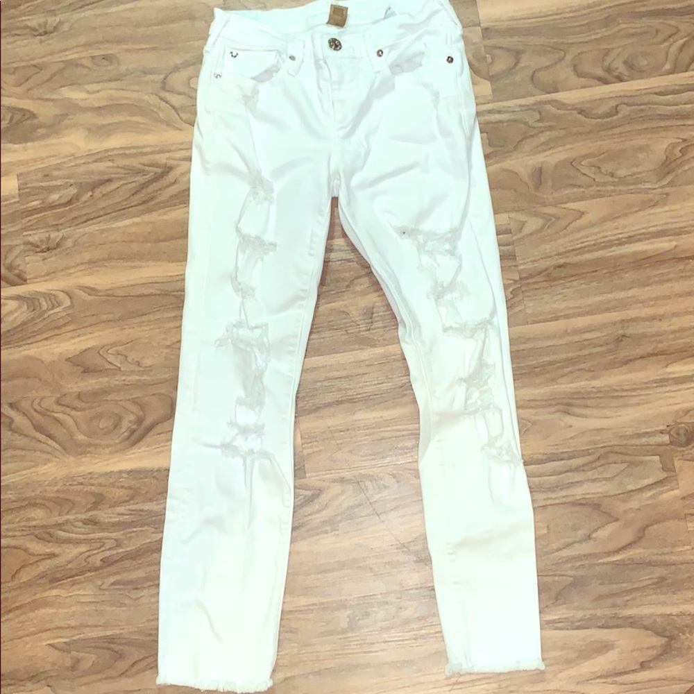 True religion white ripped frayed crop skinny